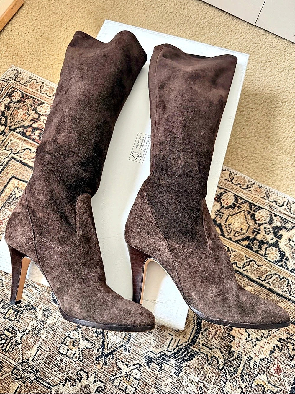 Cole Haan Nike Air Tall Suede Heeled Boots Brown